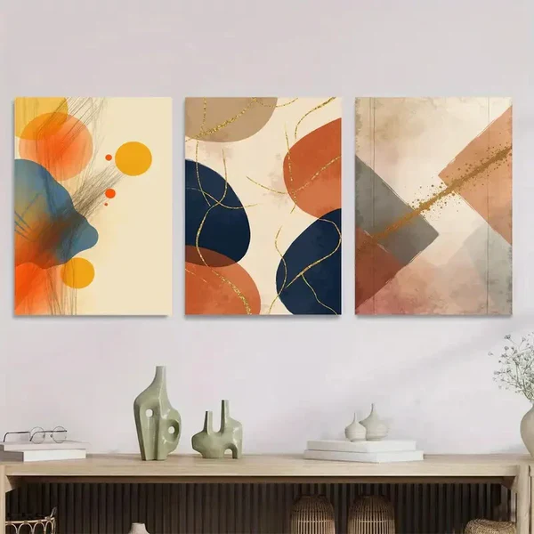3pcs Abstract Geometric Vibrant Modern Wall Art Set Canvas Framed 50x70cm – High Quality Print 100% Australian Made Wall Canvas Ready to Hang