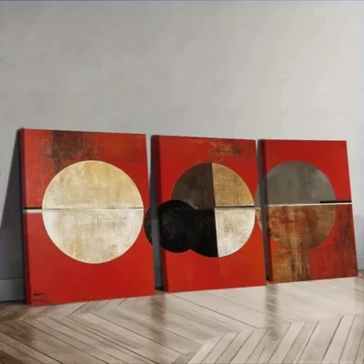 3pcs Abstract art painting of circles and rings Wall Art Set Canvas Framed 50x70cm - High Quality Print 100% Australian Made Wall Canvas Ready to Hang