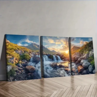 3pcs Scottish Highlands Sunset Landscape Wall Art Set Canvas Framed 40x60cm - High Quality Print 100% Australian Made Wall Canvas Ready to Hang
