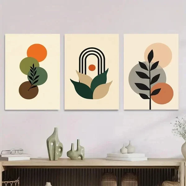 3pcs Boho Style Colorful Geometric & Botanical Wall Art Set Canvas Framed 50x70cm – High Quality Print 100% Australian Made Wall Canvas Ready to Hang