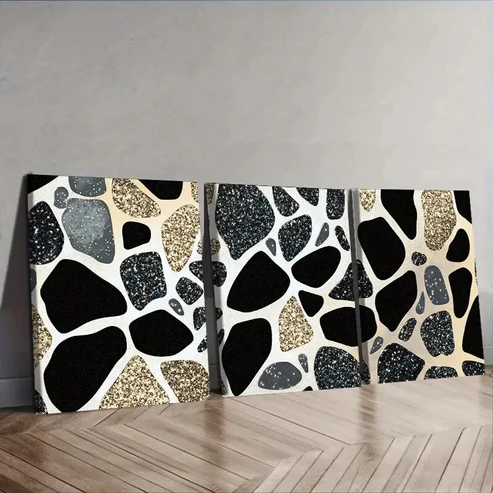 3pcs Featuring a Black Leopard Pattern Wall Art Set Canvas Framed 40x60cm – High Quality Print 100% Australian Made Wall Canvas Ready to Hang