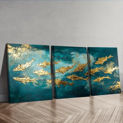 3pcs The school of fish in the water Wall Art Set Canvas Framed 40x60cm – High Quality Print 100% Australian Made Wall Canvas Ready to Hang