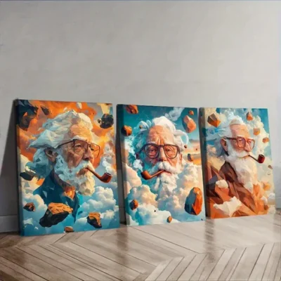 3pcs Clay old man Wall Art Set Canvas Framed 40x60cm - High Quality Print 100% Australian Made Wall Canvas Ready to Hang