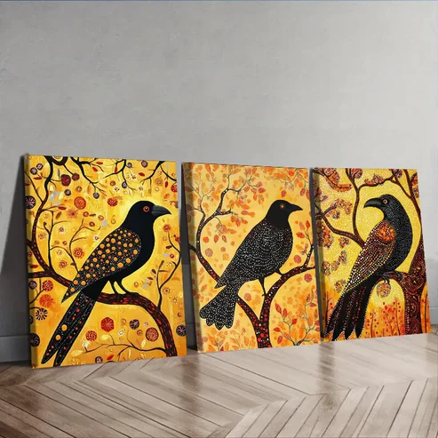 3pcs The psychic crow Animal Wall Art Set Canvas Framed 40x60cm – High Quality Print 100% Australian Made Wall Canvas Ready to Hang
