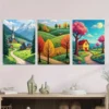 3pcs Village & Mountain Landscape Vibrant Autumn Wall Art Set Canvas Framed 40x60cm - High Quality Print 100% Australian Made Wall Canvas Ready to Hang