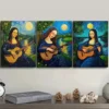 3pcs Mona Lisa plays guitar Wall Art Set Canvas Framed 50x70cm - High Quality Print 100% Australian Made Wall Canvas Ready to Hang - Image 3