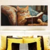 3pcs A cat reading on the couch Wall Art Set Canvas Framed 40x60cm - High Quality Print 100% Australian Made Wall Canvas Ready to Hang - Image 2