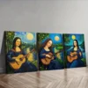 3pcs Mona Lisa plays guitar Wall Art Set Canvas Framed 50x70cm - High Quality Print 100% Australian Made Wall Canvas Ready to Hang