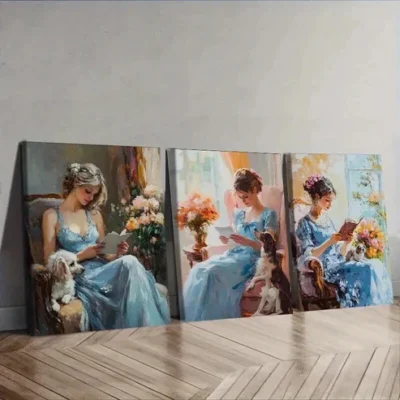 3pcs Afternoon Time Girl Wall Art Set Canvas Framed 50x70cm - High Quality Print 100% Australian Made Wall Canvas Ready to Hang