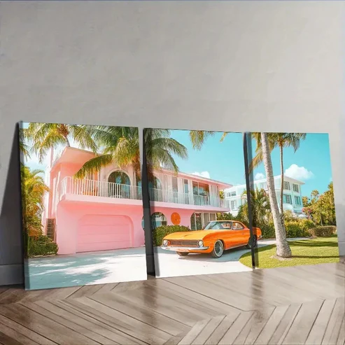 3pcs Mid-Century Modern Car Wall Art Set Canvas Framed 40x60cm – High Quality Print 100% Australian Made Wall Canvas Ready to Hang