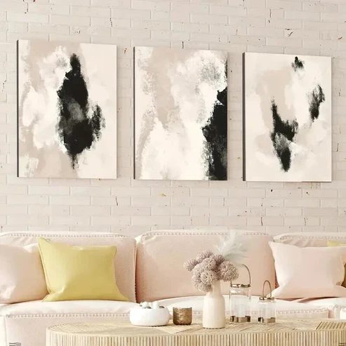 3pcs Abstract Black Neutral Beige Geometric Wall Art Set Canvas Framed 50x70cm – High Quality Print 100% Australian Made Wall Canvas Ready to Hang
