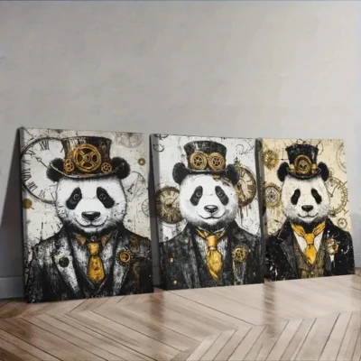 3pcs Cyberpunk panda Wall Art Set Canvas Framed 40x60cm - High Quality Print 100% Australian Made Wall Canvas Ready to Hang