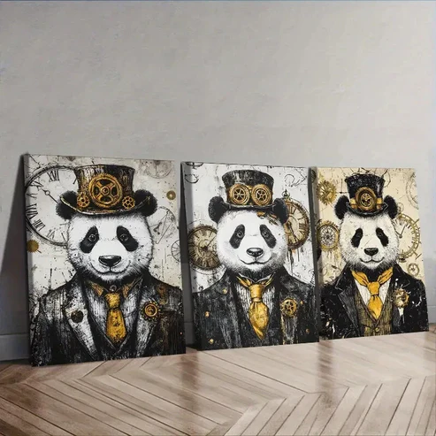 3pcs Cyberpunk panda Wall Art Set Canvas Framed 40x60cm – High Quality Print 100% Australian Made Wall Canvas Ready to Hang