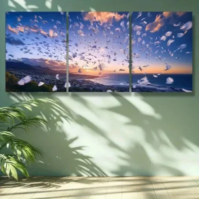 3pcs Sunset in Cape Town Wall Art Set Canvas Framed 50x70cm - High Quality Print 100% Australian Made Wall Canvas Ready to Hang