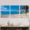 3pcs Beach Paradise Triptych Palm Trees Wall Art Set Canvas Framed 50x70cm - High Quality Print 100% Australian Made Wall Canvas Ready to Hang - Image 3
