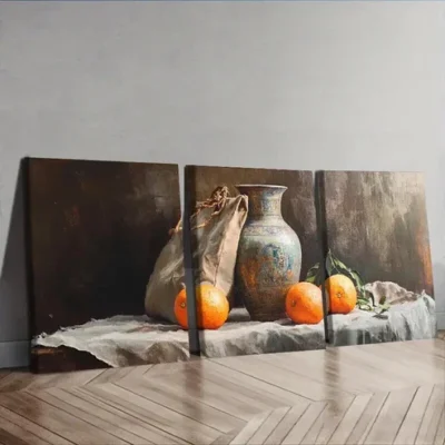 3pcs Still life painting of an old vase Wall Art Set Canvas Framed 50x70cm - High Quality Print 100% Australian Made Wall Canvas Ready to Hang
