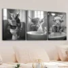 3pcs Highland Cows Bath Yaks, Gray White Buffalo Wall Art Set Canvas Framed 50x70cm - High Quality Print 100% Australian Made Wall Canvas Ready to Hang