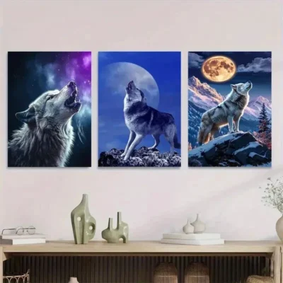 3pcs Wolf Howling Triptych Stunning Nature Wall Art Set Canvas Framed 50x70cm - High Quality Print 100% Australian Made Wall Canvas Ready to Hang