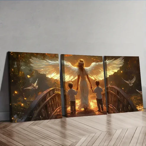 3pcs The angel and two little boys Wall Art Set Canvas Framed 40x60cm – High Quality Print 100% Australian Made Wall Canvas Ready to Hang