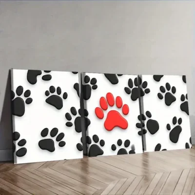 3pcs Painting, Black Dog Paw Wall Art Set Canvas Framed 40x60cm - High Quality Print 100% Australian Made Wall Canvas Ready to Hang