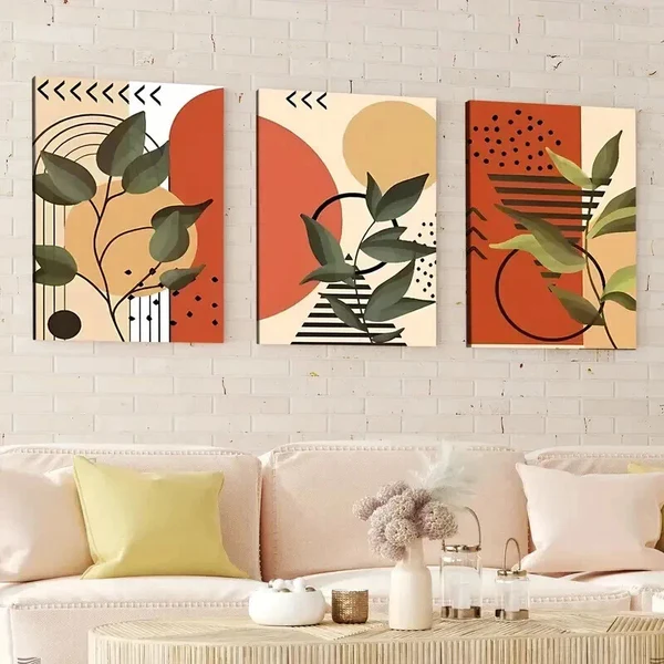 3pcs Modern Art Plants Linear Terracotta Tones Wall Art Set Canvas Framed 50x70cm – High Quality Print 100% Australian Made Wall Canvas Ready to Hang