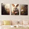 3pcs Abstract Cute Bunny Flowers Brown Rabbit Wall Art Set Canvas Framed 50x70cm - High Quality Print 100% Australian Made Wall Canvas Ready to Hang