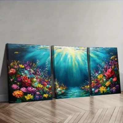 3pcs Flowers The river of life Wall Art Set Canvas Framed 40x60cm - High Quality Print 100% Australian Made Wall Canvas Ready to Hang