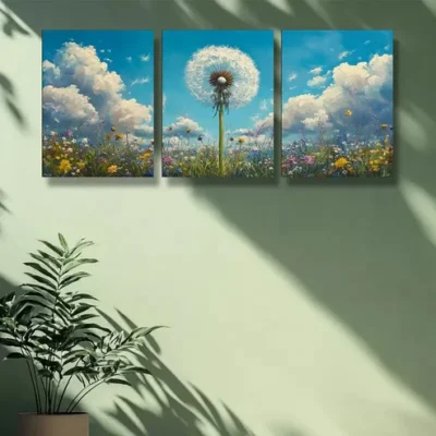 3pcs White dandelion Art Painting Wall Art Set Canvas Framed 40x60cm - High Quality Print 100% Australian Made Wall Canvas Ready to Hang