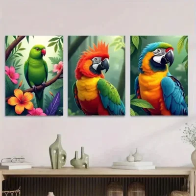 3pcs Colorful Parrot Tropical Bird Picture Wall Art Set Canvas Framed 50x70cm - High Quality Print 100% Australian Made Wall Canvas Ready to Hang