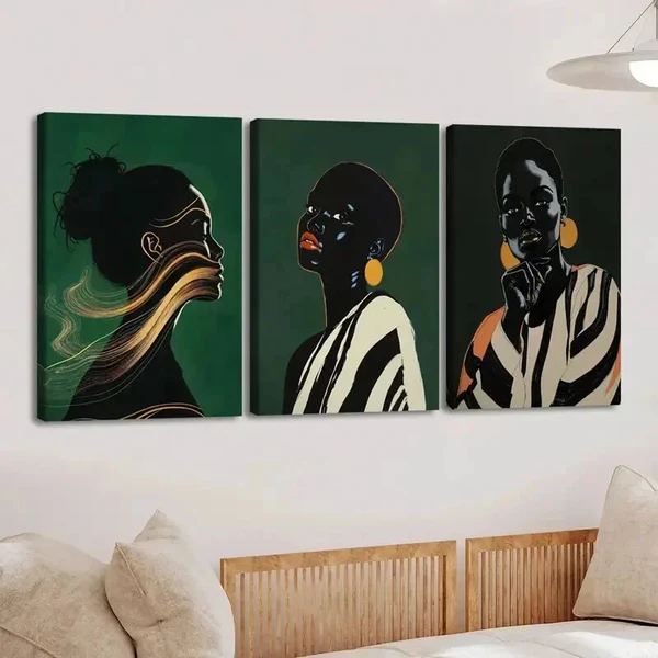 3pcs Black Women’s Black & White Golden Fashion Wall Art Set Canvas Framed 50x70cm – High Quality Print 100% Australian Made Wall Canvas Ready to Hang