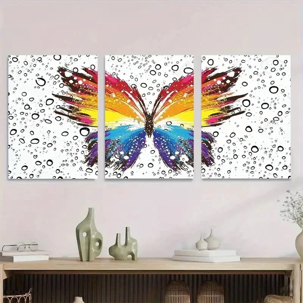 3pcs Colorful Butterfly Modern Abstract Wall Art Set Canvas Framed 50x70cm – High Quality Print 100% Australian Made Wall Canvas Ready to Hang