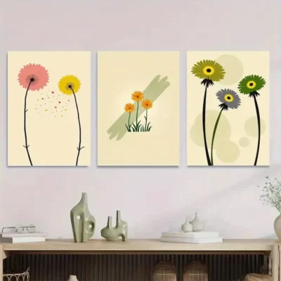 3pcs Modern Floral Elegant Pink Yellow Wall Art Set Canvas Framed 50x70cm - High Quality Print 100% Australian Made Wall Canvas Ready to Hang