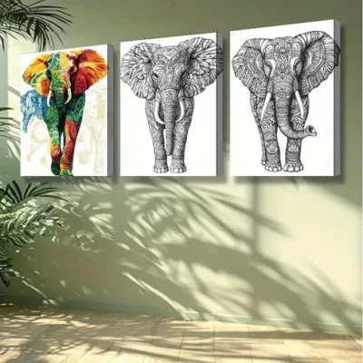 3pcs Stylized elephant Art Painting Wall Art Set Canvas Framed 40x60cm -High Quality Print 100% Australian Made Wall Canvas Ready to Hang