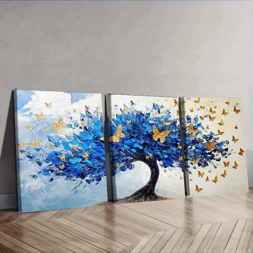 3pcs An abstract tree with golden leaves Wall Art Set Canvas Framed 50x70cm – High Quality Print 100% Australian Made Wall Canvas Ready to Hang