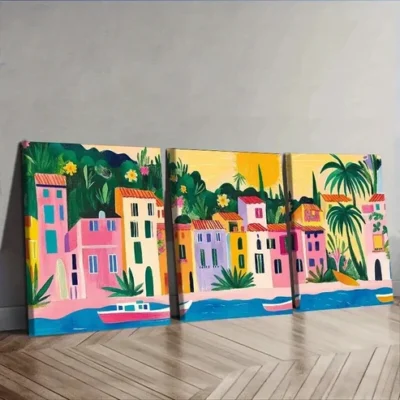 3pcs Classic Modern Coastal City Wall Art Set Canvas Framed 50x70cm - High Quality Print 100% Australian Made Wall Canvas Ready to Hang