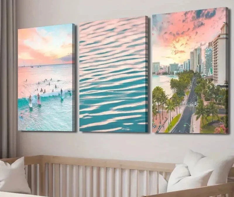 3pcs Surfing Sunset Ocean Waves Decor Wall Art Set Canvas Framed 40x60cm – High Quality Print 100% Australian Made Wall Canvas Ready to Hang