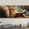 3pcs A cat reading on the couch Wall Art Set Canvas Framed 40x60cm - High Quality Print 100% Australian Made Wall Canvas Ready to Hang - Image 3