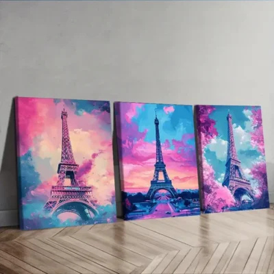 3pcs Eiffel Tower in Paris Wall Art Set Canvas Framed 40x60cm - High Quality Print 100% Australian Made Wall Canvas Ready to Hang