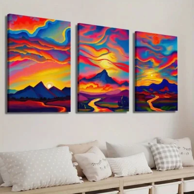 3pcs Colorful Sunset Landscape Painting Wall Art Set Canvas Framed 40x60cm - High Quality Print 100% Australian Made Wall Canvas Ready to Hang