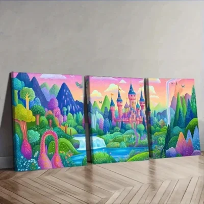 3pcs Charming old castle Wall Art Set Canvas Framed 50x70cm - High Quality Print 100% Australian Made Wall Canvas Ready to Hang