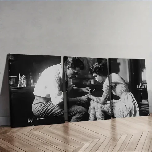 3pcs Classic Modern Tattoo Artist Wall Art Set Canvas Framed 40x60cm – High Quality Print 100% Australian Made Wall Canvas Ready to Hang