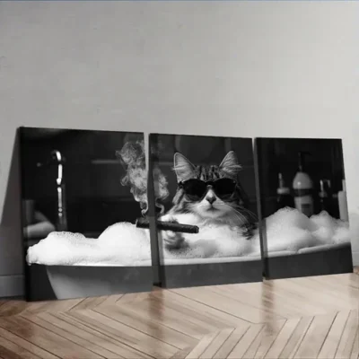 3pcs Gangster Brother Kitten Wall Art Set Canvas Framed 40x60cm - High Quality Print 100% Australian Made Wall Canvas Ready to Hang