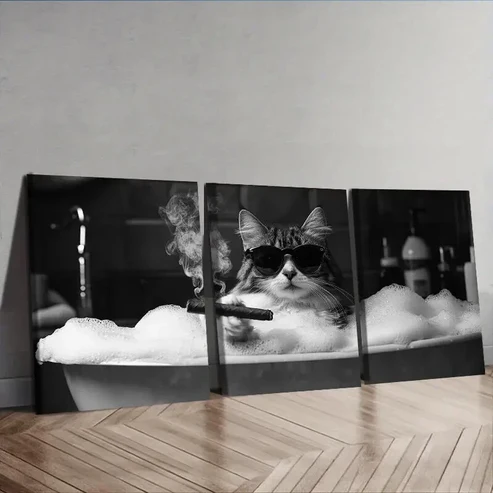 3pcs Gangster Brother Kitten Wall Art Set Canvas Framed 40x60cm – High Quality Print 100% Australian Made Wall Canvas Ready to Hang