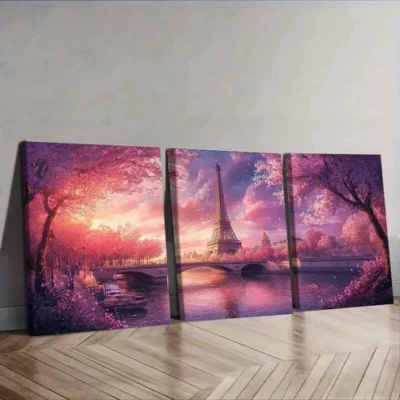 3pcs Eiffel Tower Cherry Blossoms Wall Art Set Canvas Framed 50x70cm - High Quality Print 100% Australian Made Wall Canvas Ready to Hang
