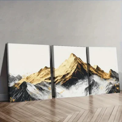 3pcs Golden and Silver Mountains Wall Art Set Canvas Framed 40x60cm - High Quality Print 100% Australian Made Wall Canvas Ready to Hang