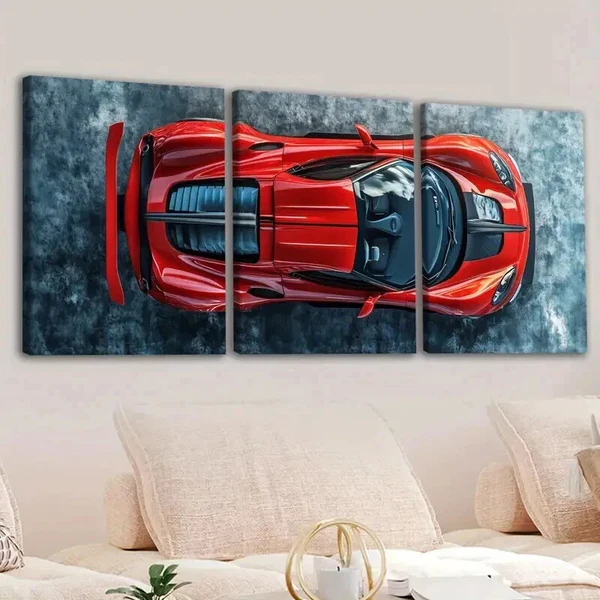 3pcs Vintage Red Cool Sports Cars Blue & White Wall Art Set Canvas Framed 50x70cm – High Quality Print 100% Australian Made Wall Canvas Ready to Hang
