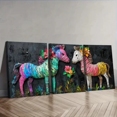 3pcs Paintings Featuring an Adorable Baby Zebra Wall Art Set Canvas Framed 40x60cm - High Quality Print 100% Australian Made Wall Canvas Ready to Hang