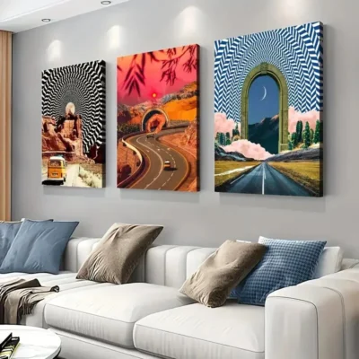 3pcs Modern Surreal Vehicle Road Trip Deco Wall Art Set Canvas Framed 40x60cm - High Quality Print 100% Australian Made Wall Canvas Ready to Hang