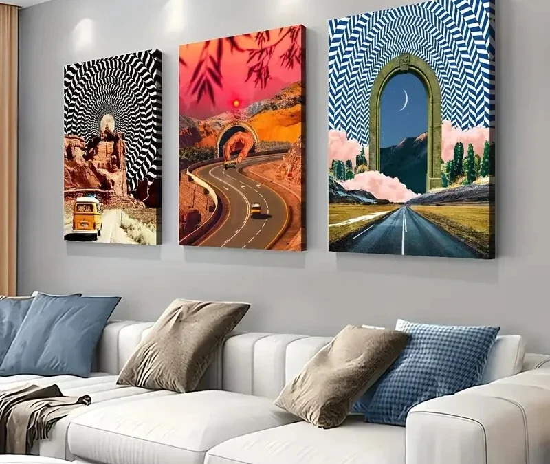 3pcs Modern Surreal Vehicle Road Trip Deco Wall Art Set Canvas Framed 40x60cm – High Quality Print 100% Australian Made Wall Canvas Ready to Hang