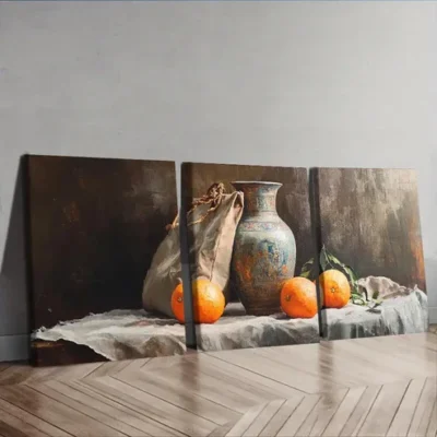 3pcs Still life painting of an old vase Wall Art Set Canvas Framed 40x60cm - High Quality Print 100% Australian Made Wall Canvas Ready to Hang